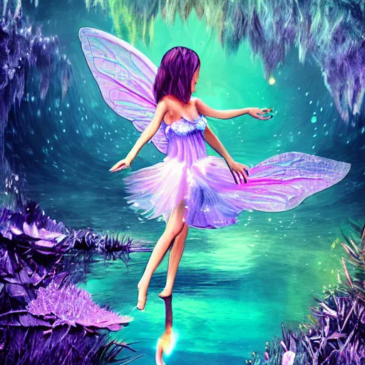 Prompt: The a fairy in a water world, digital art