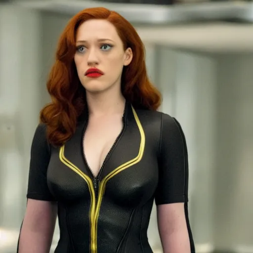 Image similar to a still of kat dennings as black widow in iron man 2 ( 2 0 1 0 ), detailed eyes