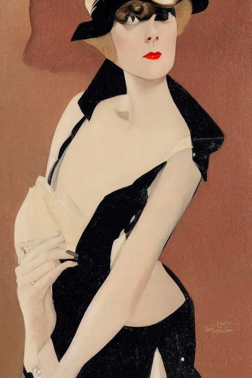 Image similar to a oil painting depicting a Jazz Age high society figure, 1920s style, smooth, highly detailed, high contrast, Coles Phillips, Dean Cornwell, JC Leyendecker, 8K