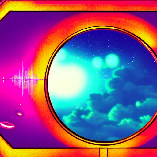 Prompt: a window to space in a synthwave style, digital art