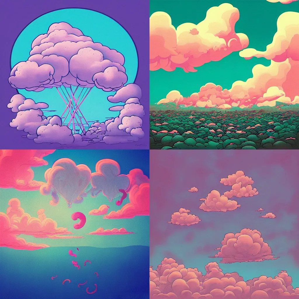 Prompt: “cotton candy sky, album art in the style of James Jean”