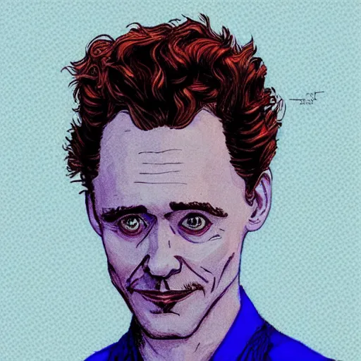 Prompt: “ tom hiddleston retro minimalist portrait by jean giraud, moebius, comic, 8 k ”