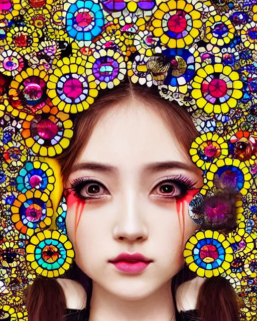 Prompt: a beautiful girl surrounded by bright intricate patterns, by takashi murakami, intricate painting, hyper realistic, extremely detailed and beautiful aesthetic face, 8 k resolution