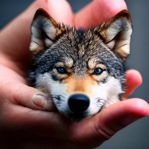 Image similar to photo of a tiny pet wolf in the palm of a hand