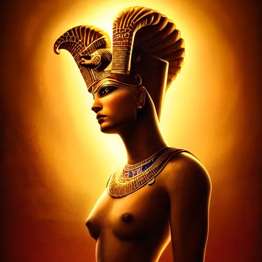 Prompt: majestic gracious regal seductive deity isis portrait, ancient egyptian, atmospheric lighting, curvy, painted, intricate, volumetric lighting, beautiful, rich deep colours masterpiece, golden hour, sharp focus, ultra detailed, by leesha hannigan, ross tran, thierry doizon, kai carpenter, ignacio fernandez rios