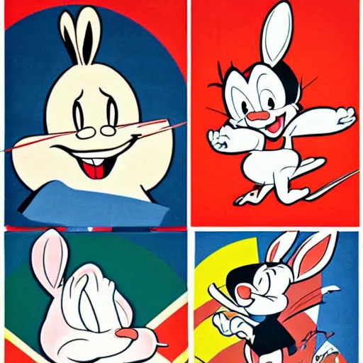 Image similar to bugs bunny, daffy, porky pig, soviet propaganda style,