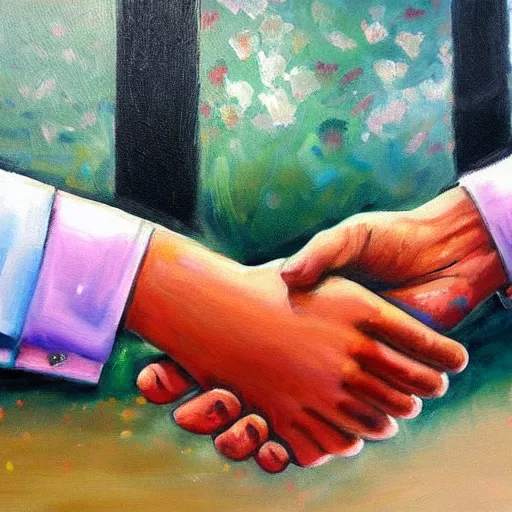 Prompt: a beautiful painting of a handshake