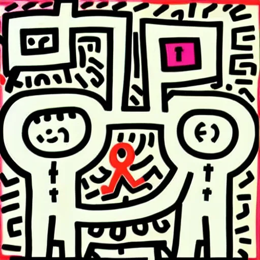 Prompt: mentor and student, digital art, keith haring style