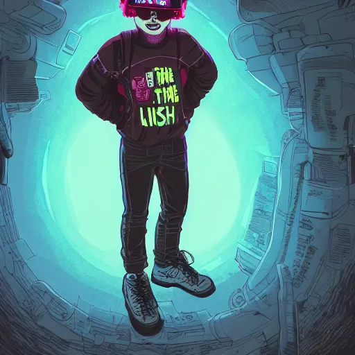 Image similar to in the style of ghostshrimp and deathburger and laurie greasley a young mixed race male explorer wearing a cyberpunk headpiece who is smiling whilst exploring a luminescent field at nighttime, low angle fish eye lens, highly detailed, 8k wallpaper