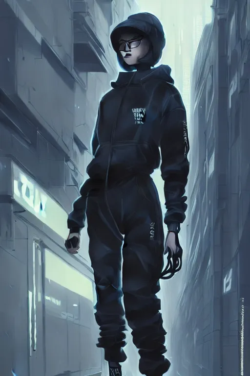 Image similar to very cool girl grey hair girl wearing streetwear, techwear, cyberpunk style outfit, full body portrait, atmospheric lighting, detailed portrait, volumetric cinematic lighting, intricate complexity, by greg rutkowski, cushart krentz, artgerm, ross tran, conrad roset, takato yomamoto, ilya kuvshinov. 4 k, portrait lighting