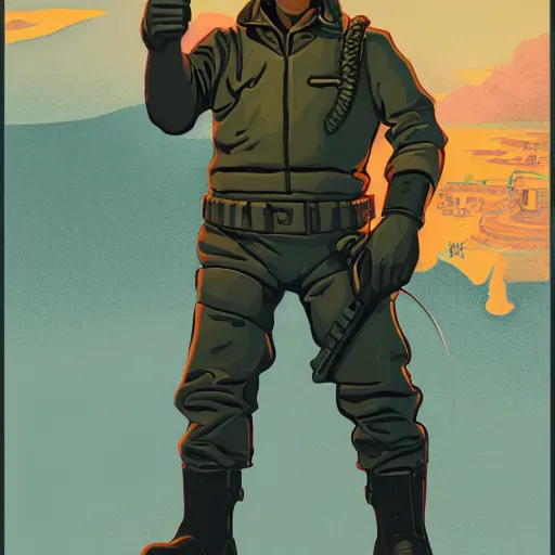 Prompt: fallout 4 vault boy thumbs up, nuclear war, soviet era propaganda poster, artwork by Michael Whelan and Tomer Hanuka, full of details, by Makoto Shinkai and thomas kinkade, Matte painting, trending on artstation and unreal engine