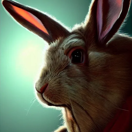 Image similar to Walter White is an anthropomorphic rabbit, physically accurate, very dramatic dynamic lighting, intricate, very very elegant, highly detailed, digital painting, artstation, very hyperrealistic, HR GIGER, Hieronymus Bosch, Francis Bacon, concept art, smooth, sharp focus, illustration, art by artgerm and greg rutkowski and alphonse mucha