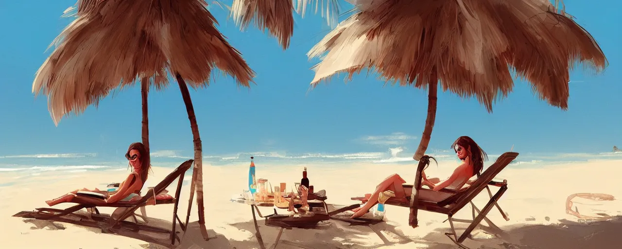 Prompt: jett relaxing on a deck chair on the beach with a margarita in her hand, 4 k, digital illustration, artstation, greg rutkowski, concept art