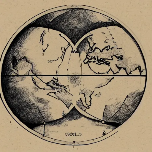 Prompt: world map globe drawing, illustration