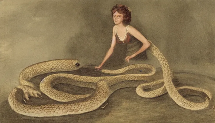 Prompt: a woman with the lower body of a snake