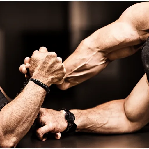 Prompt: arm wrestling. sigma 5 5 mm photo.