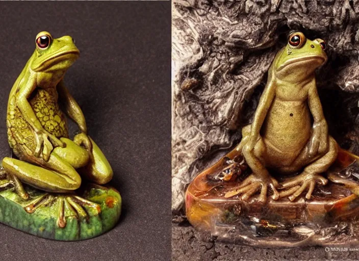 Prompt: frogs and lizards painting carved in amber by chiara bautista and norman rockwell and greg rutkowski weta studio