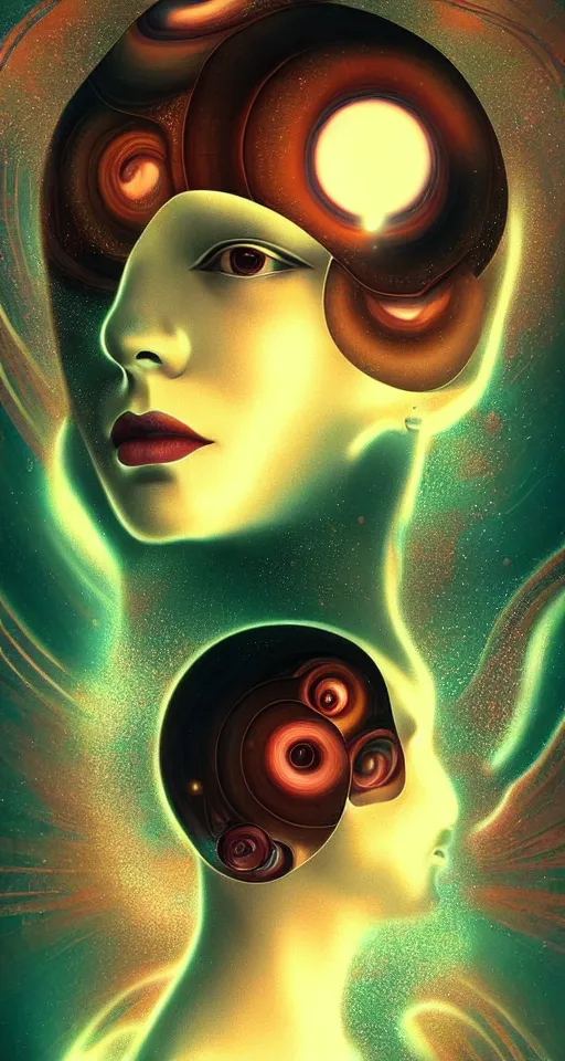 Image similar to art deco close up portait of mushroom head surrounded by spheres, like a dream digital painting cinematic dramatic fluid lines otherworldly vaporwave interesting details rule of thirds epic composition by artgerm