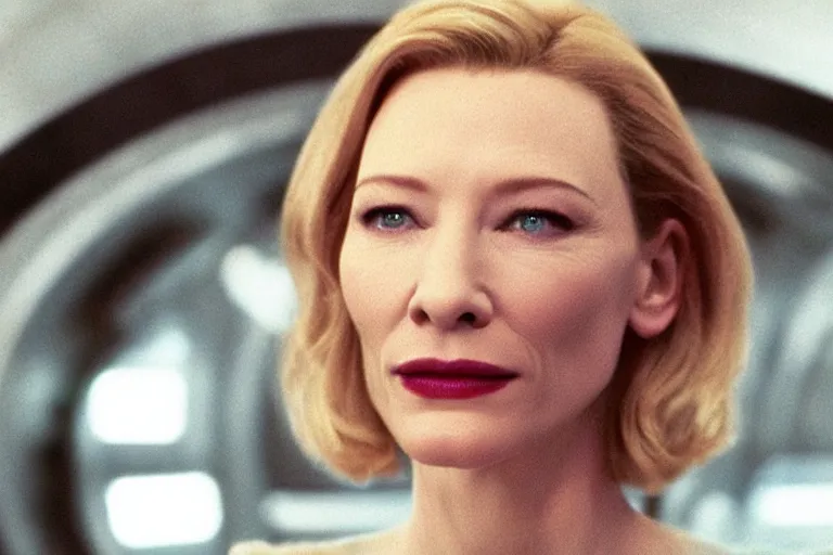 Image similar to cate blanchett on the bridge of a starship,retro, movie still