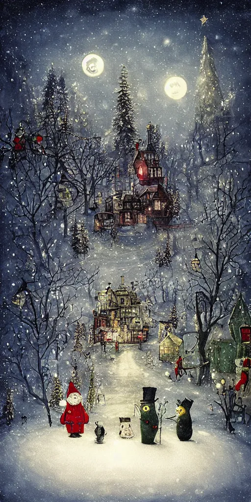 Prompt: a north pole christmas night scene by alexander jansson