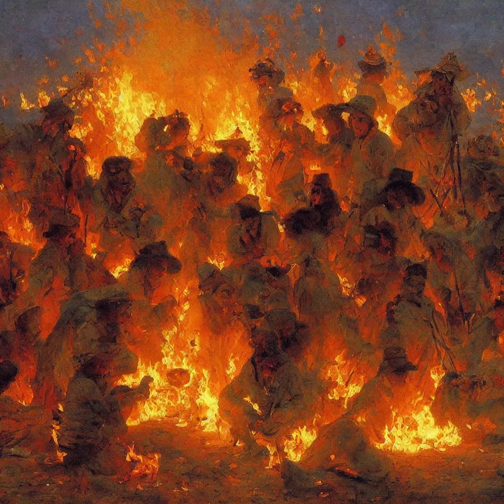 Prompt: high quality high detail painting by ilya repin, burning man, fire, flames, epic, hd