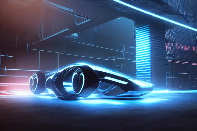 Prompt: cyberpunk tron concept inspired car, futuristic look, highly detailed body, very expensive, photorealistic camera shot, bright studio setting, studio lighting, crisp quality and light reflections, unreal engine 5 quality render