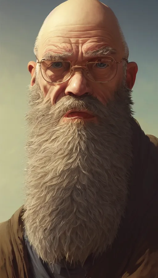 Image similar to highly detailed portrait old man with ling beard and vstyle bald head schopenhauer in gta v, stephen bliss, unreal engine, fantasy art by greg rutkowski, loish, rhads, ferdinand knab, makoto shinkai and lois van baarle, ilya kuvshinov, rossdraws, tom bagshaw, global illumination, radiant light, detailed and intricate environment