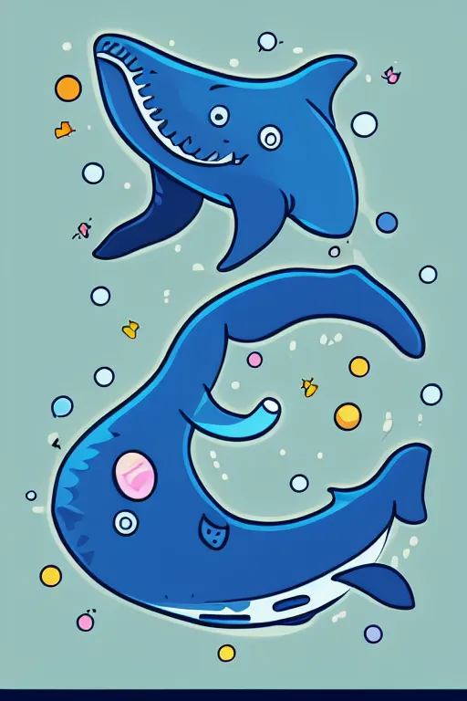 Image similar to Baby whale, sticker, anthropomorphic, colorful, fantasy, artstation, illustration, highly detailed, simple, smooth and clean vector curves, no jagged lines, vector art, smooth