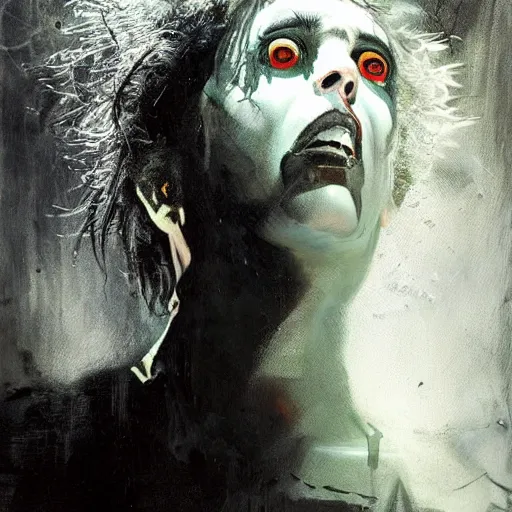 Image similar to gaunt ( the cure fan ) as dream from sandman, dim stars as eyes, dracula, by jeremy mann, by cedric peyravernay, by ben templesmith, by dave mckean and richard avedon, dramatic lightning, sadness, dark eye sockets, in the shadows, punk rock, gothic, high detailed, 8 k