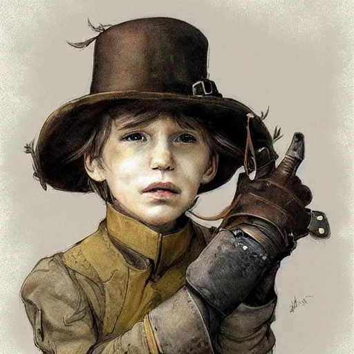 Image similar to by Jean-Baptiste Monge !!!!!!!!!!!!!!!!!!!!!!!!!!!!!!!!!!!!! (((((((((((((portrait of boy dressed as steampunk detective wearing leather gloves . muted colors. art sketch)))))))))))))