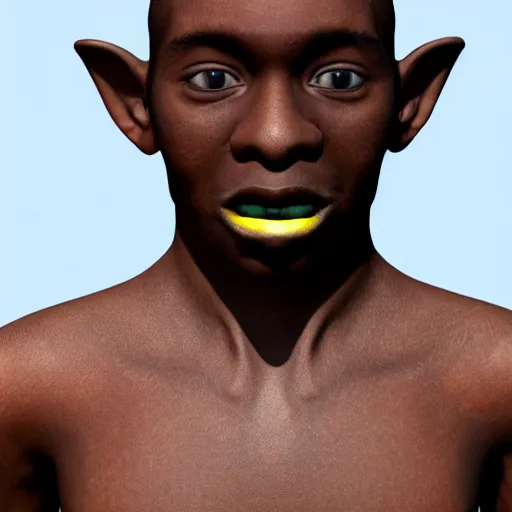 Image similar to a black person with crust on his face and goblin feet, super detailed, 4 k, realistic