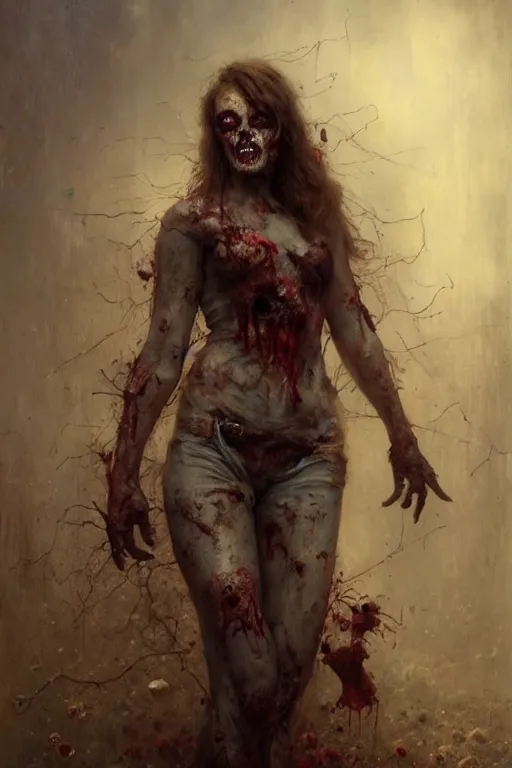 Prompt: a full body portrait of zombie girl wearing zombie clothes, high detail, cleary see face, by gaston bussiere, bayard wu, greg rutkowski, odd nerdrum, maxim verehin, dan dos santos, masterpiece, sharp focus, cinematic lightning