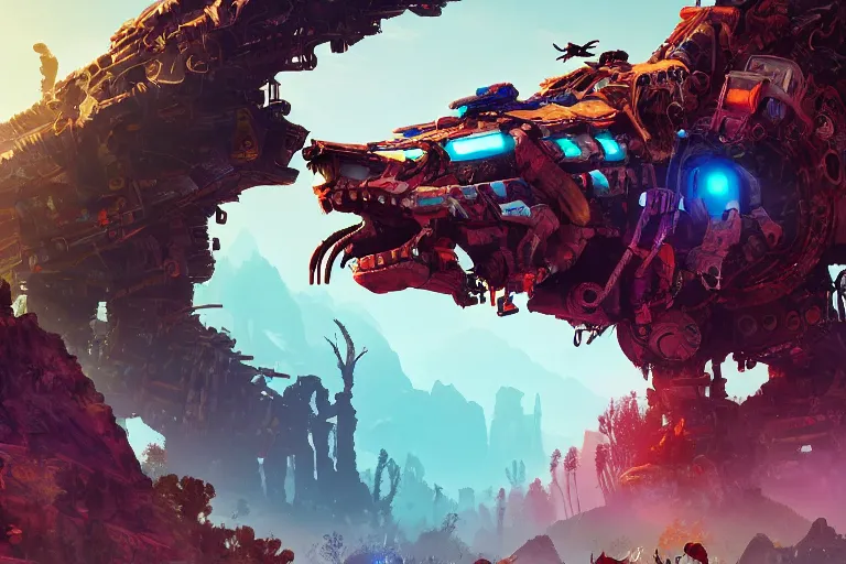 Image similar to bristleback machine mecanical creature robot of horizon forbidden west horizon zero dawn bioluminiscence global illumination ray tracing hdr fanart arstation by ian pesty and alena aenami artworks in 4 k