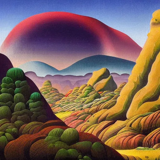 Image similar to painting of a lush natural scene on an alien planet by gerardo dottori. extremely detailed. futurism. beautiful landscape. weird vegetation. cliffs and water.