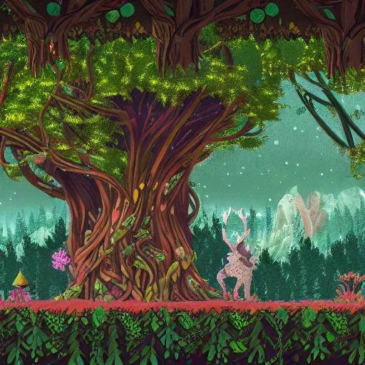 Prompt: a magical enchanted mysterious forest background from a gorgeous indie platform game, intricate, highly detailed , masterpiece