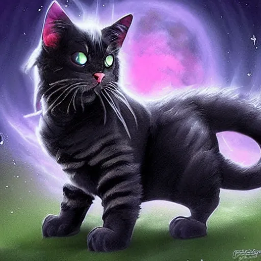 Prompt: Lord Meows, Master of Darkness, epic cat fantasy, ethereal