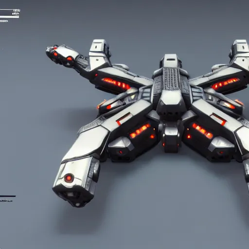 Image similar to hard surface, robotic platform, based on realistic spaceship, 6 claws, symmetric, unreal engine