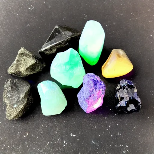 Prompt: raw gemstone glowing in magick powers, a dark eeerie setting, witchcraft levels