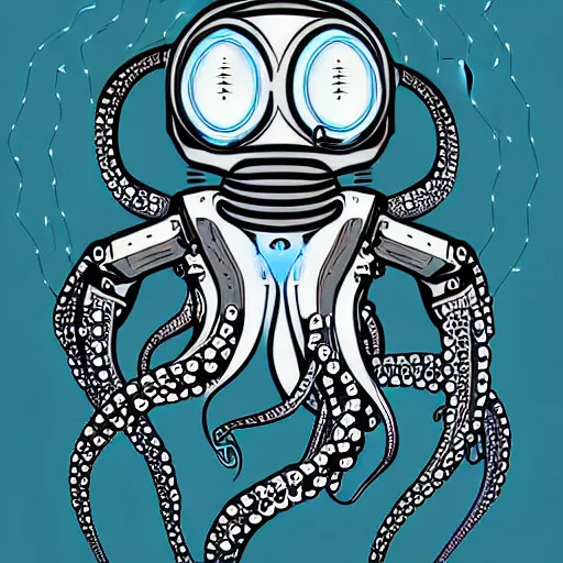 Image similar to cyborg robot electric octopus, digital art, vector art