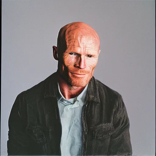 Image similar to Paper maché portrait of Ed Harris, studio lighting, F 1.4 Kodak Portra