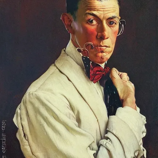 Prompt: Front portrait of a dashing man throwing gang signs. Painting by Norman Rockwell.