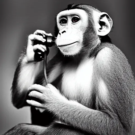 Image similar to a monkey using the telephone in 1800, realistic, 35mm photograph