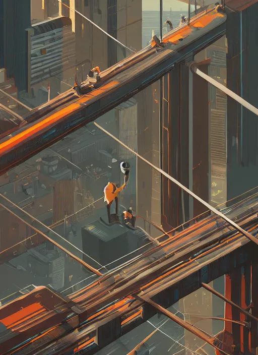 Image similar to gordon freeman standing on top of a bridge over a city, half - life 2 art by james gilleard, cgsociety, cityscape, 2 d, game art