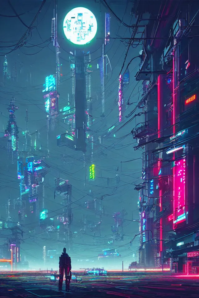 Prompt: cyberpunk mechatower made out of billions of stacked computer screens by simon stalenhag and dan mumford, tokyo, omnipresent ai god, mass effect fantasy, cinematic lighting