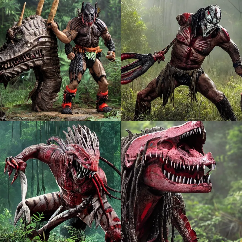 Prompt: Yautja Predator hunting