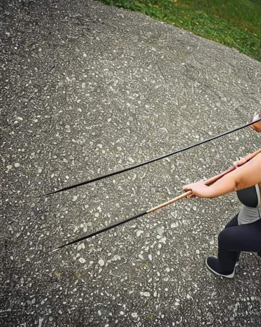 Image similar to young woman arrow shooting, low angle view