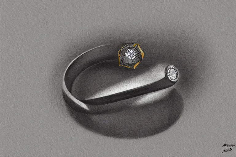 Image similar to magic ring with a diamond, fire, flame, engraving, d & d, close - up, shimmer, artbook, page, detailed, trending on artstation, cgsociety, ralph mcquarrie and greg rutkowski