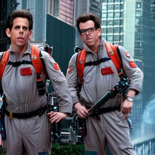 Image similar to Ben Stiller as a Ghostbuster in the movie Ghostbusters movie still 8k hdr