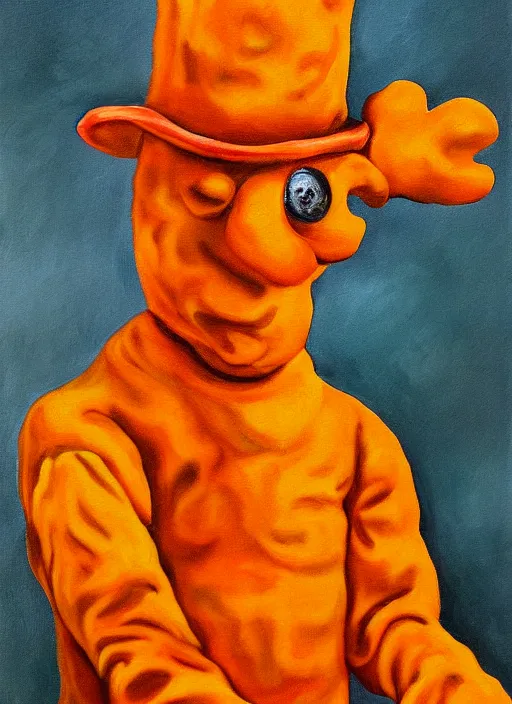 Prompt: cheeto man, extremely detailed, painting in the style of rene margitte, surrealist