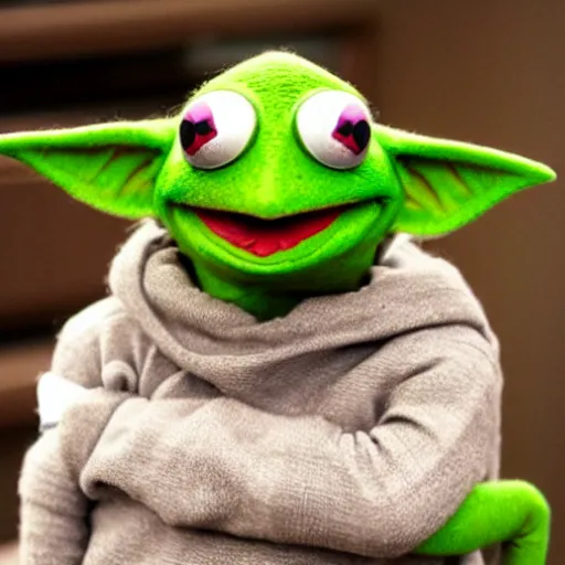 Image similar to photo of hybrid of kermit the frog and yoda